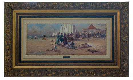 Beach Scene - E. Payes, Oil on Canvas