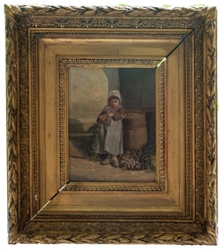Girl with Garland - F. Plaisant, Oil on Panel