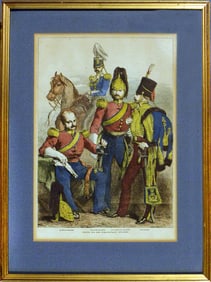 Prussian Military Officers - Antique Color Etching