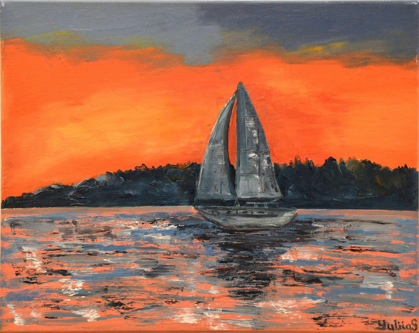 Crimson Sunset Sail - Yulias, Oil on Canvas (1 of 2)