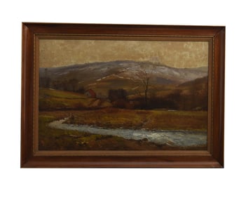 Winter Landscape with Stream - Carlton Theodore Chapman, Oil on Board