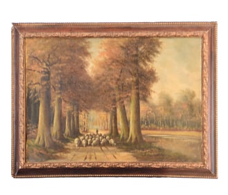 Autumn Drive with Shepherd and Flock - Unknown Artist, Oil on Canvas