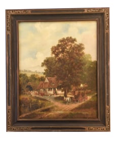 Rural Homestead with Cart and Livestock - Unknown Artist, Oil on Canvas