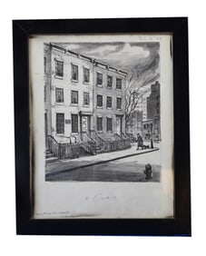 Greenwich Village Street Scene - William Fisher, Drawing