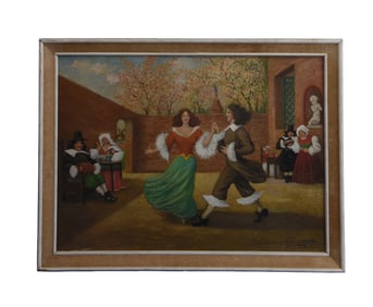 Courtyard Dance Scene - Joseph Anthony Atchison, Oil on Board