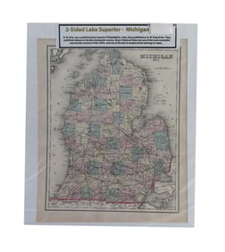 Two-Sided Map of Lake Superior & Michigan - O.W. Gray & Son, Map