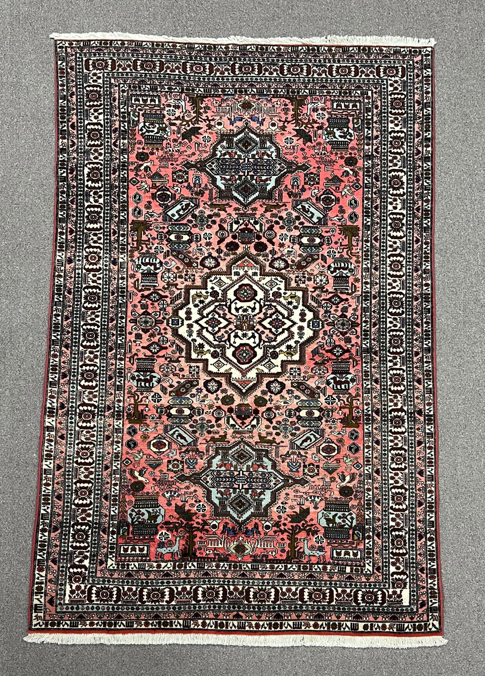 Handmade Silk Persian Ardebil Rug 5'6" x 8'9": Handmade Persian Ardebil Rug. Size 5'6" x 8'9" , made of high quality wool with silk highlights pile on cotton foundation, incorporating Ardebil design/pattern and finished off beautifully with an int