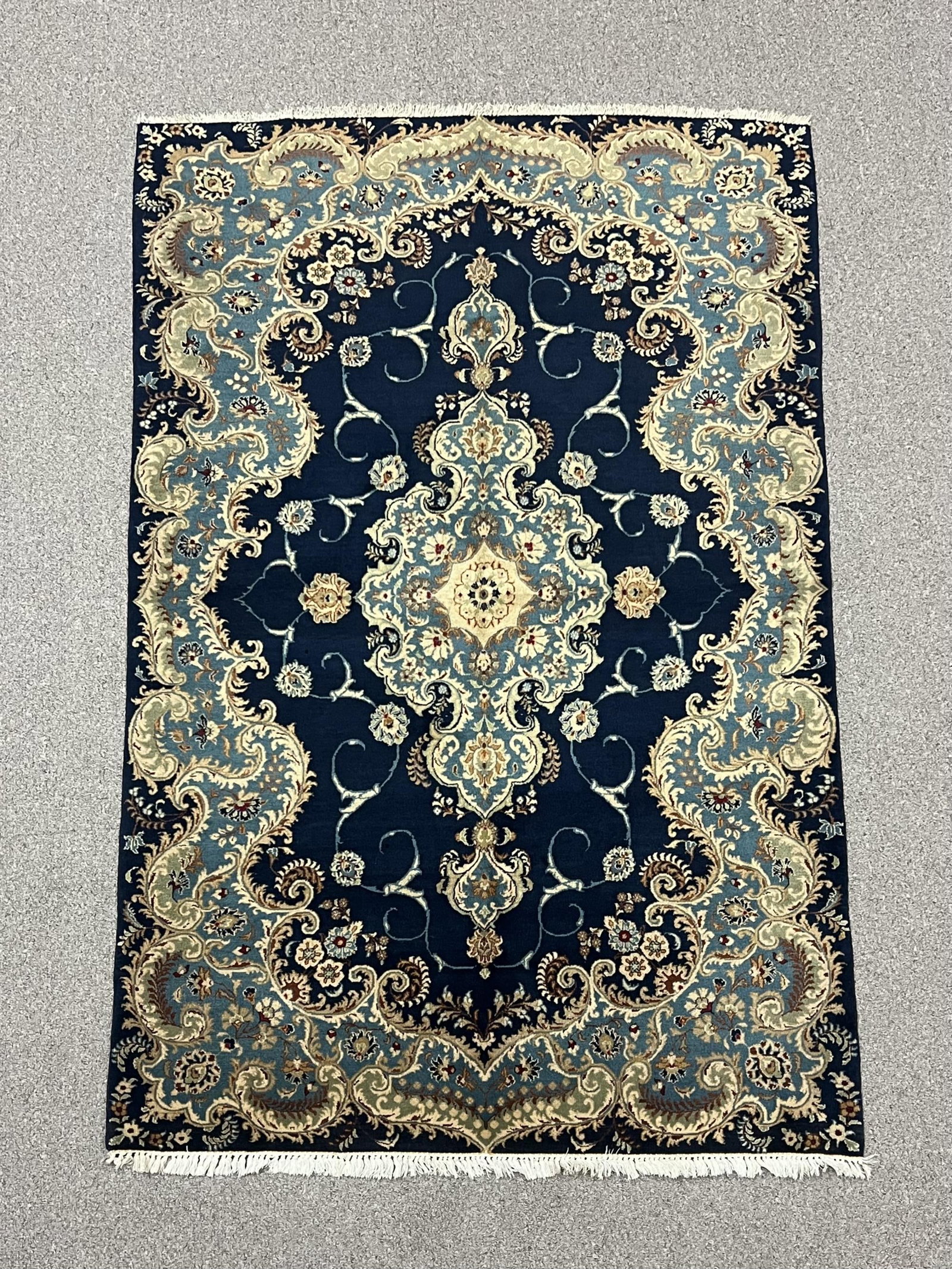 Hand Woven Floral Persian Kashan 4'6" x 7'1": Hand Woven floral traditional design Persian Kashan rug. Size 4'6" x 7'1" , made of high quality wool pile on cotton foundation, incorporating floral design. Hand woven in Kashan, Iran.