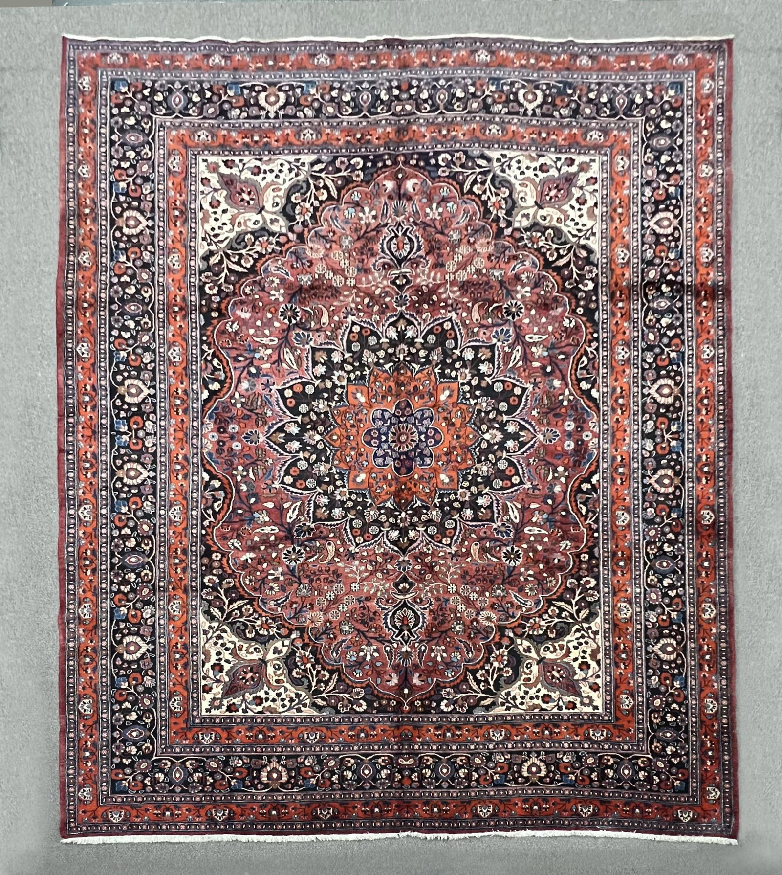 Hand Woven Persian Mashad Rug 10'5" x 13'7": Handmade Persian Mashad Rug. Size 10'5" x 13'7" , made of high quality wool pile on cotton foundation, incorporating Mashad design/pattern and finished off beautifully with an intricately done floral