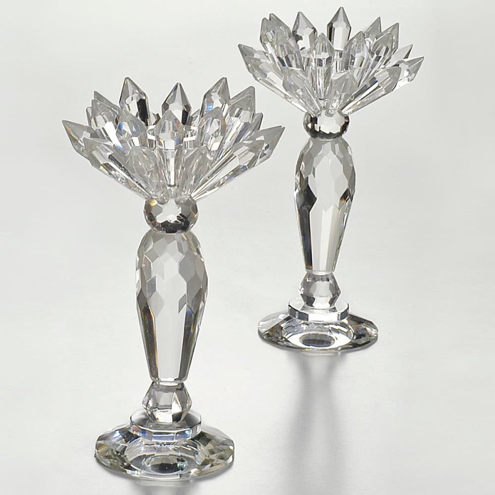 Crystal Candleholder Pair: Crystal Candleholder Pair, handmade and in perfect condition. Size 4x4x7.25 inch"