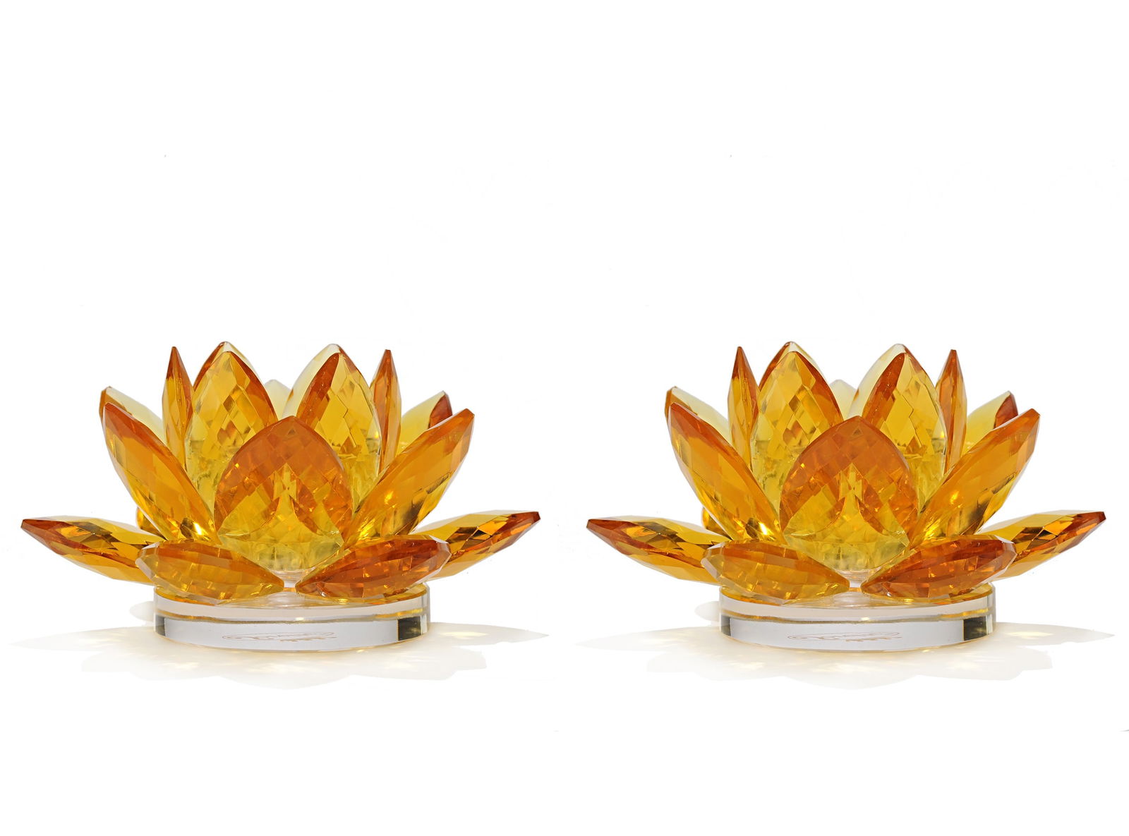 Crystal Gold Lotus Candleholder - Set Of 2: Crystal Gold Lotus Candleholder - Set of 2, handmade and in perfect condition. Size 6x6x3 inch each"
