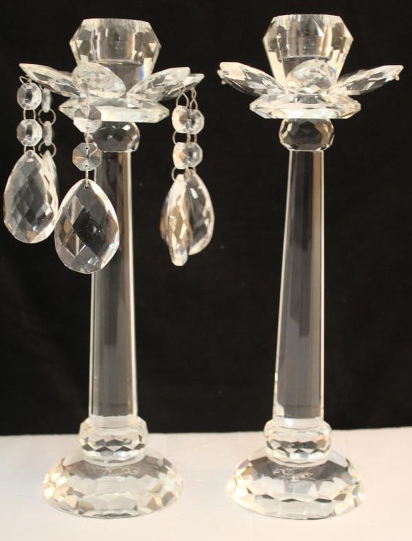 Crystal Candleholder Chandelier Pair: Crystal Candleholder Chandelier Pair . Dimensions: 2.5x3.5x7.25