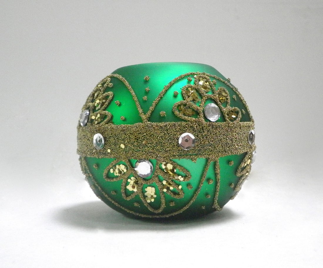 Green Beaded Votives S/3 - 2