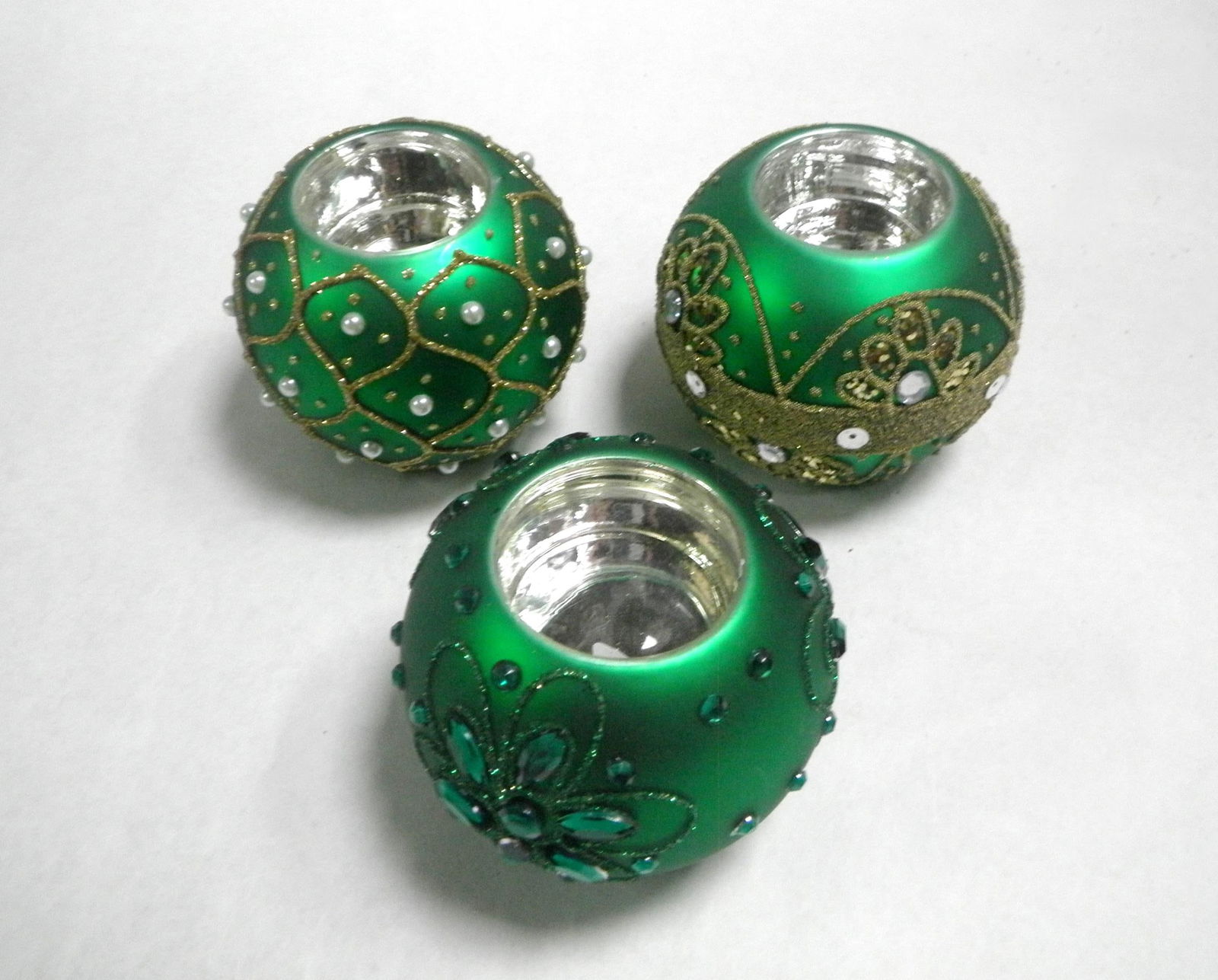 Green Beaded Votives S/3 - 5