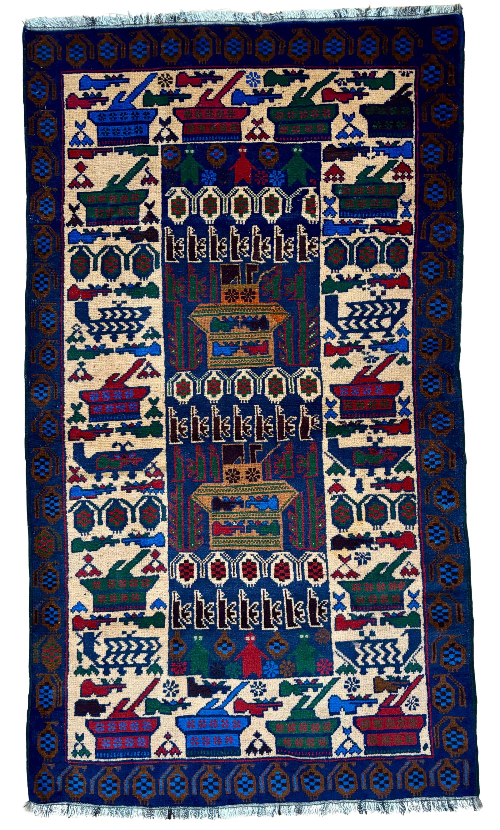 Vintage Afghan War Memorial Wool Rug 3'8" x 6'6" (1 of 5)