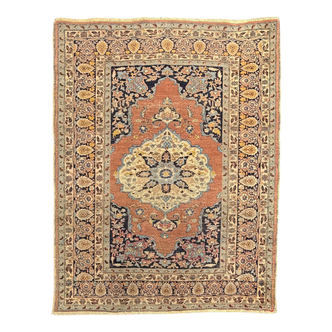 Antique Tabriz Hadji Jalili (Haji Jalili) Rug 4'5" X 5'7": Antique Persian Tabriz rug in the Hadji Jalili tradition, originating from northwest Iran, one of the most important historic weaving regions centered around the city of Tabriz. Central medallion on a