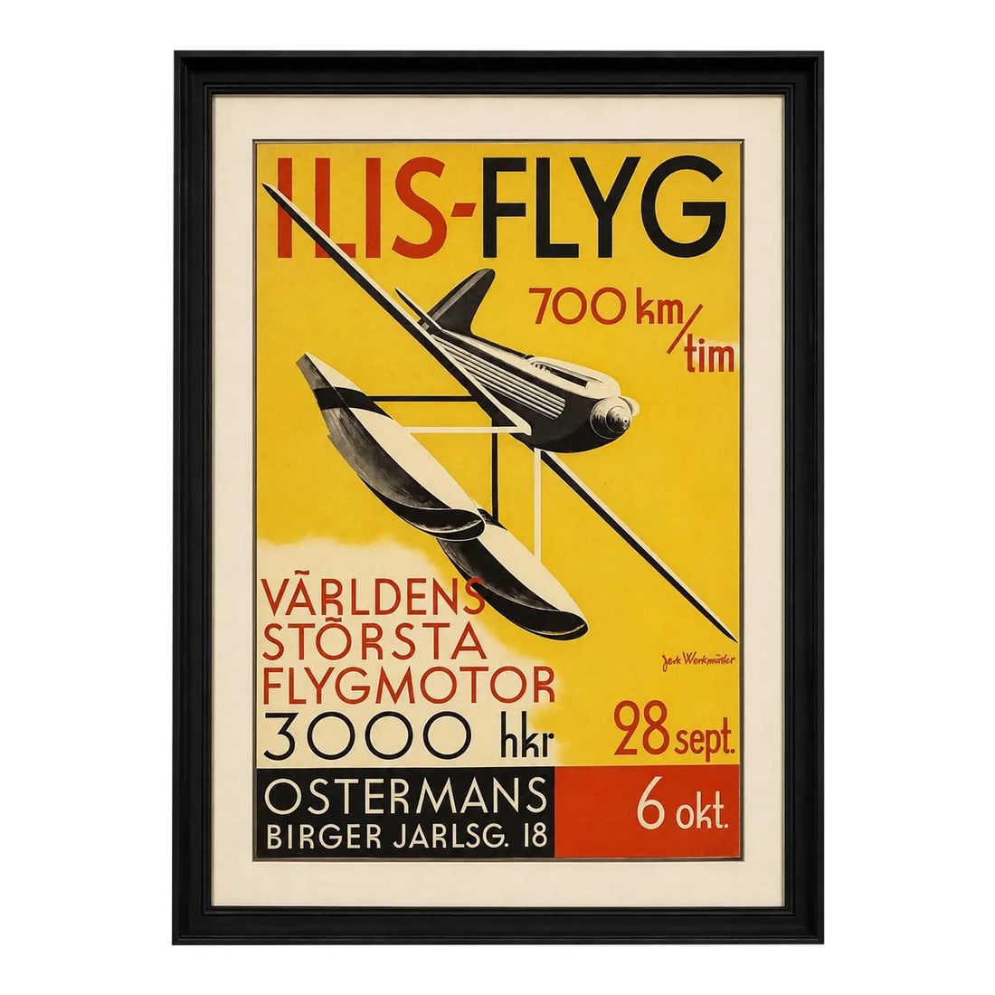1950s Jerk Werkmaster Swedish Ilis-Flyg Aviation Poster Color Lithograph (1 of 6)