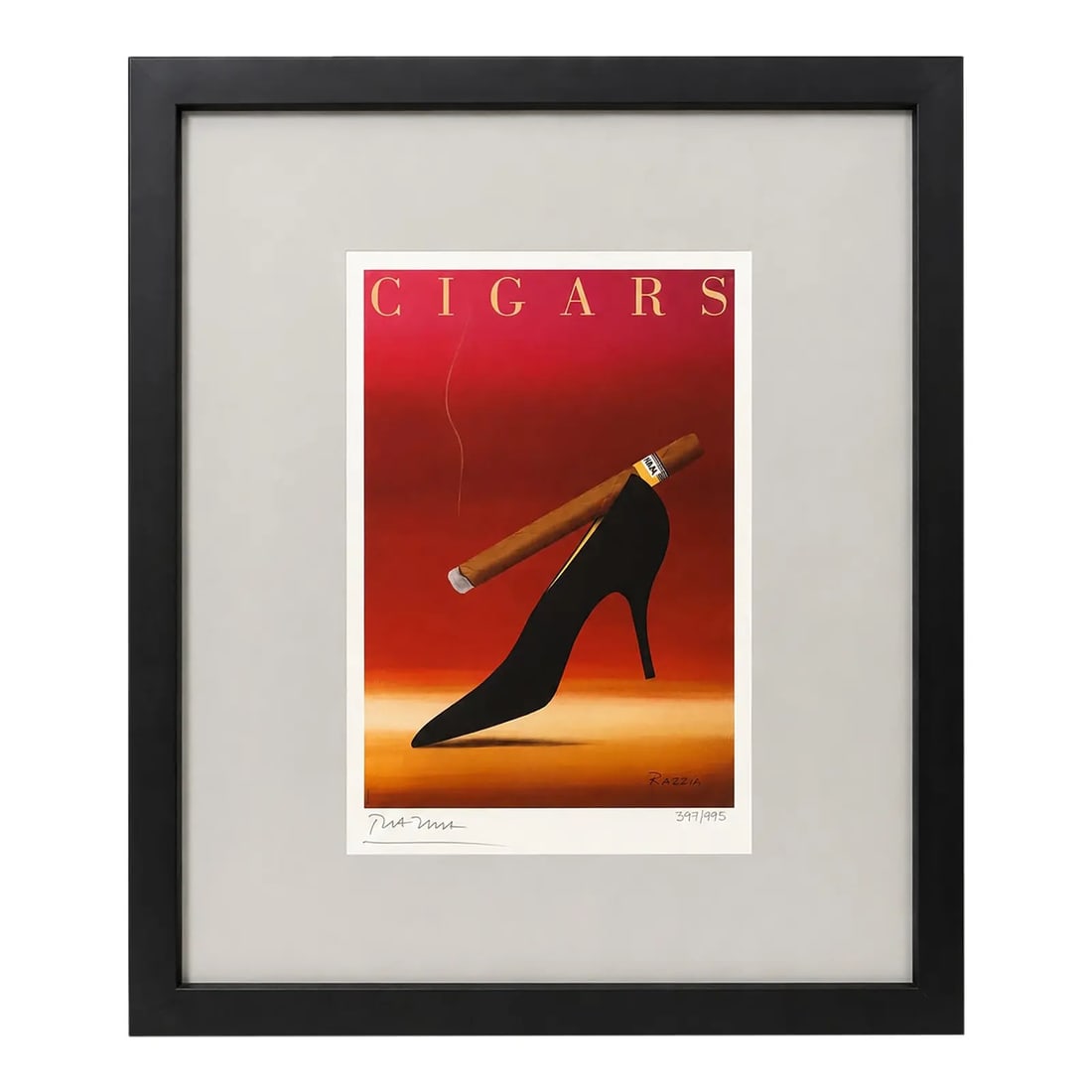 Razzia - Cigars, Signed and Numbered Print: Signed and numbered print titled Cigars by Razzia (Gerard Courbouleix-Deneriaz, French, b. 1950), celebrated for his bold, Art Deco-influenced advertising and poster designs. The composition depicts a