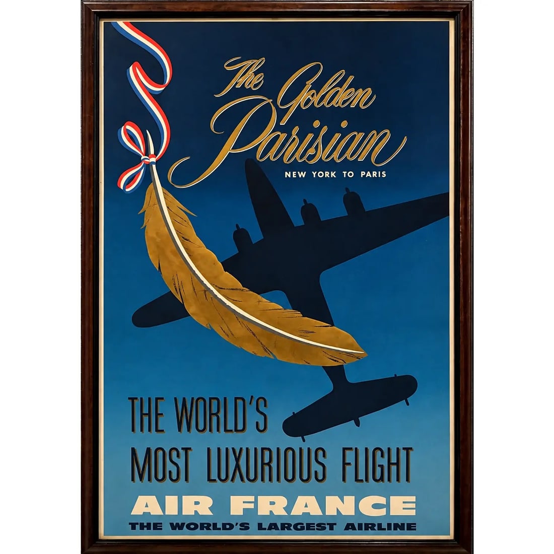 Mid-20th Century Air France - The Golden Parisian, New York to Paris, Vintage Travel Poster (1 of 3)