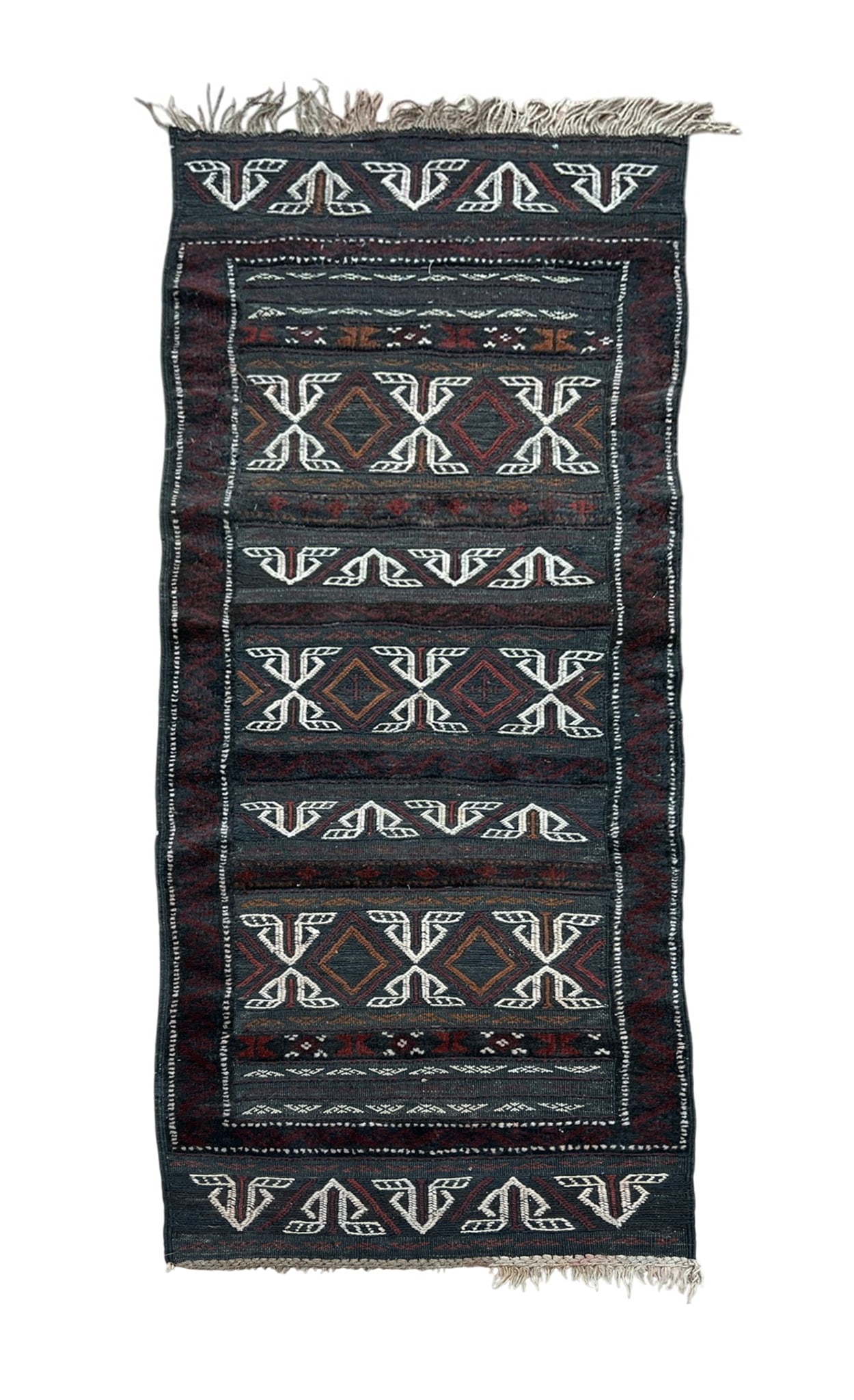 Vintage Afghan Tribal Soumak Wool Rug 2'1" x 5'6" (1 of 5)