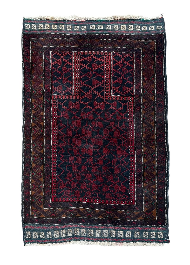 Afghan Balouch Prayer Wool Rug 2'7" x 4'2" (1 of 5)