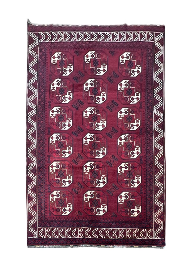 Vintage Afghan Elephant Foot Wool Rug 7'2" x 10'4" (1 of 6)