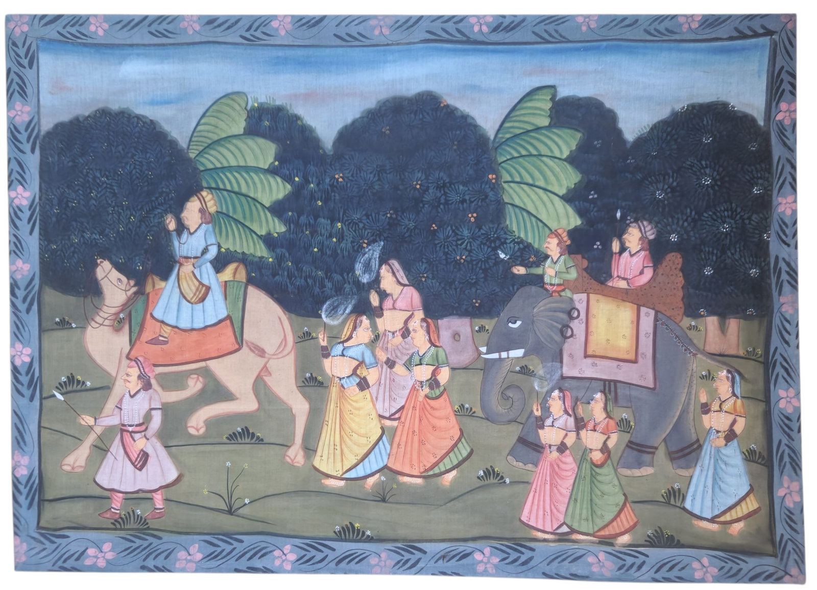 Early 20th Century Indian Processional Scene with Elephant and Camel (1 of 2)