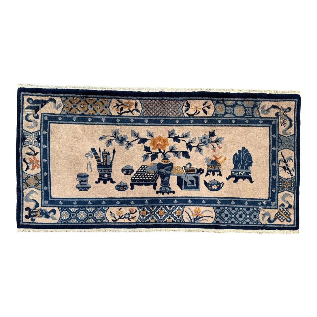 1940s Chinese Art Deco Rug With Scholar?s Objects Motif 2'4" X 4'5" (1 of 12)