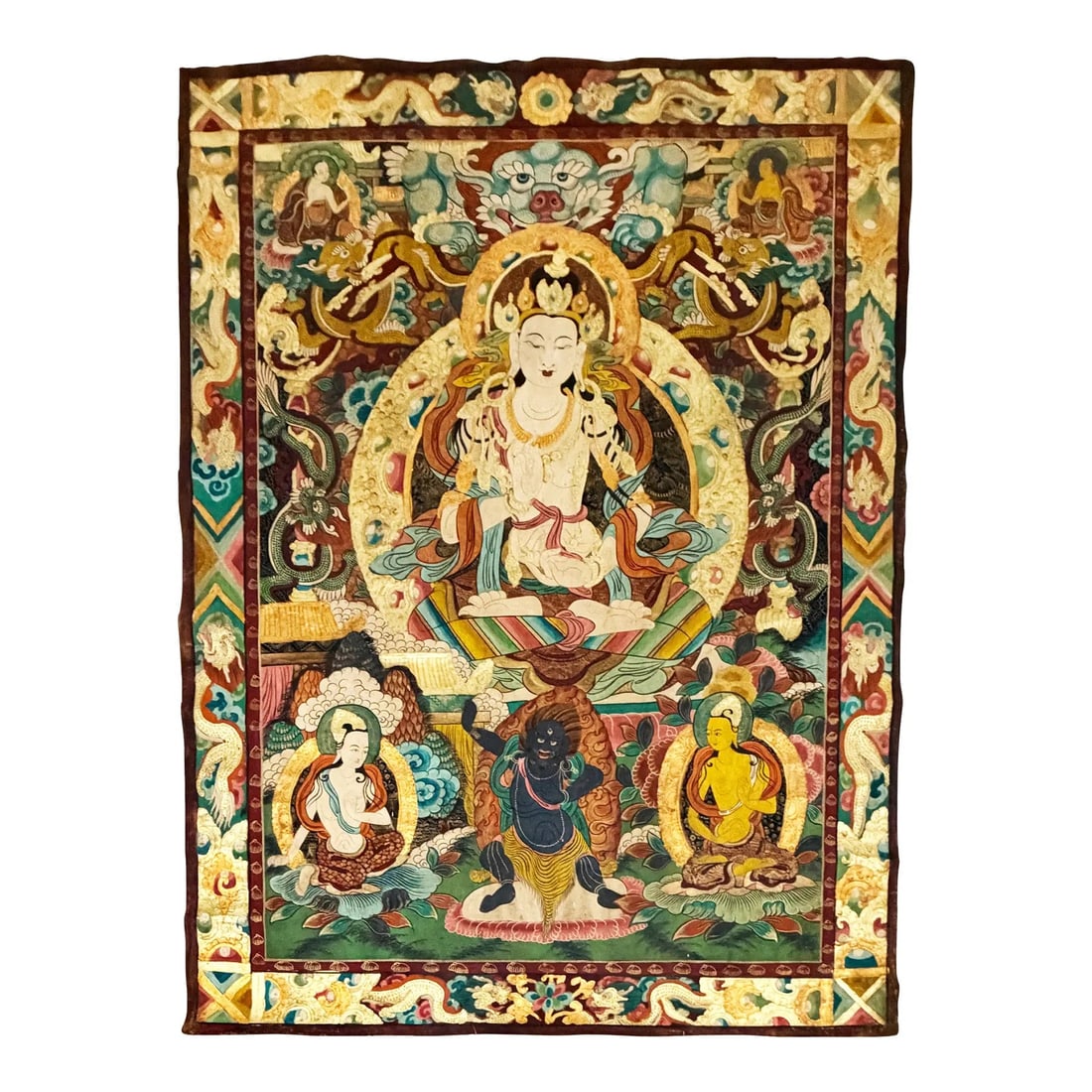 18th?19th Century Large Sino-Tibetan Thangka of Avalokiteshvara With Dragons and Buddhist Deities (1 of 13)