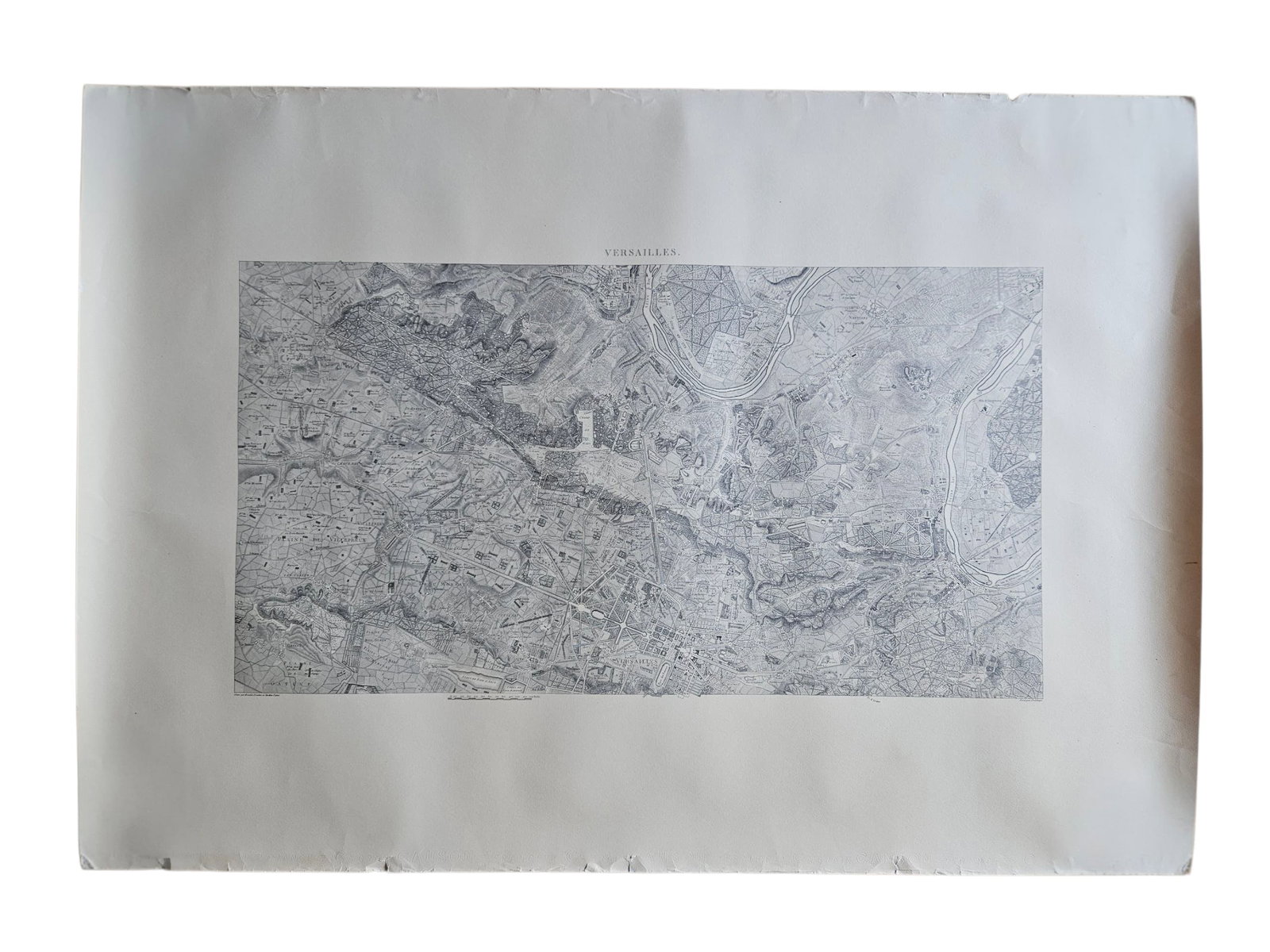 Antique French Engraving on Paper, Map of Versailles and Surrounding Region (1 of 2)