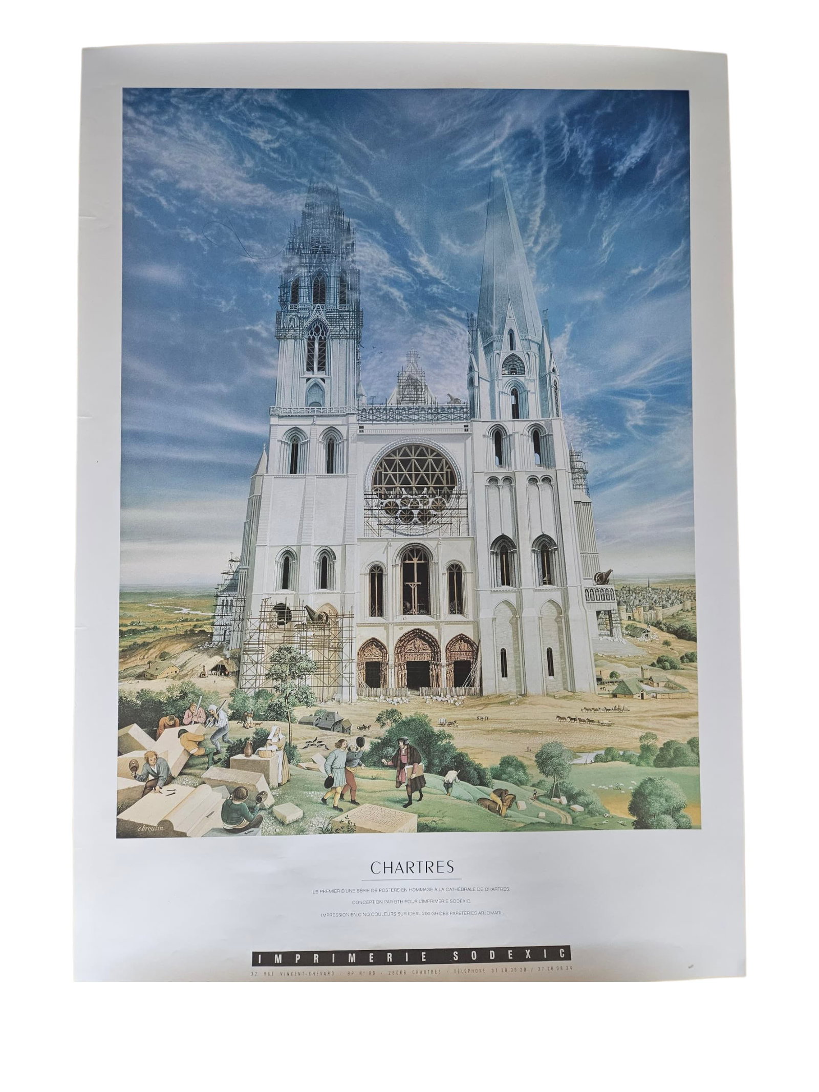 Chartres Cathedral, French Color Lithograph Poster by Imprimerie Sodexic (1 of 2)