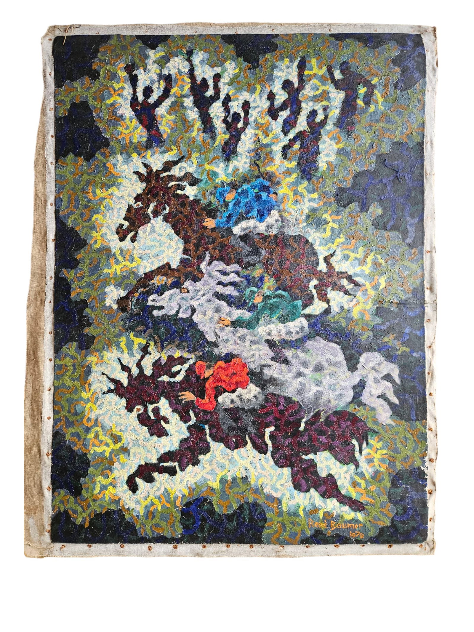 Rene Laumonier, Abstract Floral Composition, Oil on Fabric, 1959 (1 of 2)
