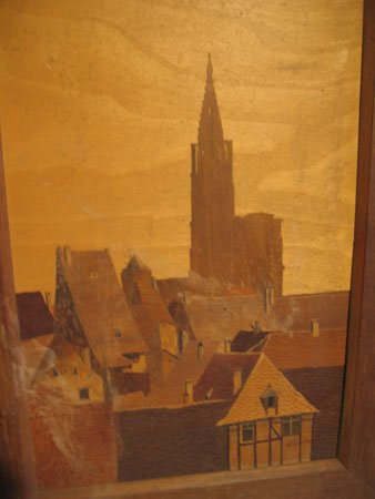 60T: SPINDLER marqueterie de bois: Marqueterie de bois représentant Strasbourg 40x25