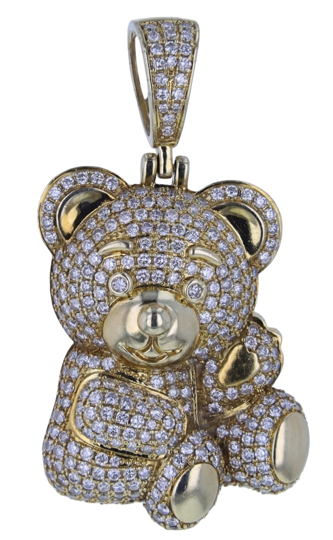 14K Yellow Gold Diamond Bear Pendant (4.00 ct Diamonds)