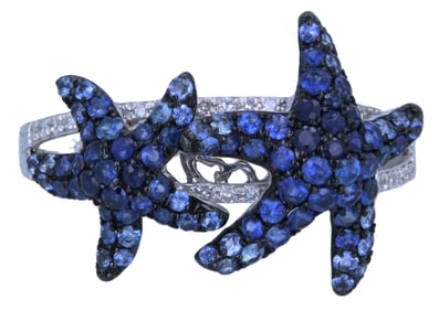 EFFY 14K White Gold Sapphire & Diamond Starfish Ring (1.10 ct Sapphires, 0.30 ct Diamonds)