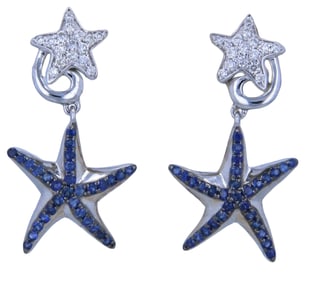 EFFY 14K White Gold Sapphire & Diamond Starfish Earrings (0.45 ct Sapphires, 0.25 ct Diamonds)