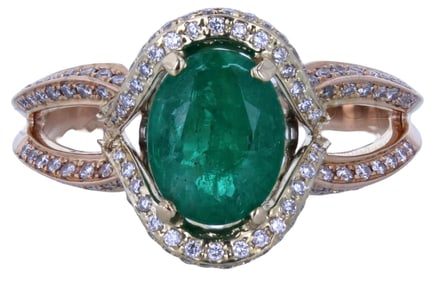 14K Tri-Color Gold Emerald & Diamond Ring (1.81 ct Emerald, 0.55 ct Diamonds)