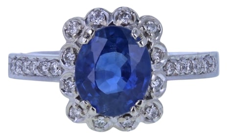 14K White Gold Sapphire & Diamond Ring (2.15 ct Sapphire, 0.30 ct Diamonds)