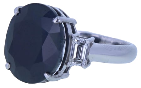 Majestic Platinum Dark Blue Sapphire & Diamond Ring