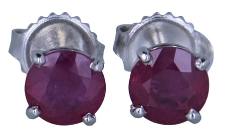 Elegant Platinum Ruby Stud Earrings