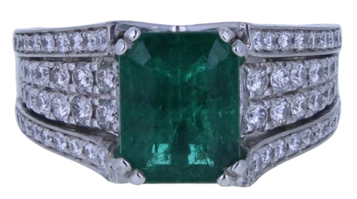 Platinum Emerald & Diamond Ring