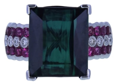 14K White Gold Tourmaline & Diamond Ring (19.00 ct Center Stone)