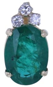 Striking 14K Yellow Gold Emerald & Diamond Pendant