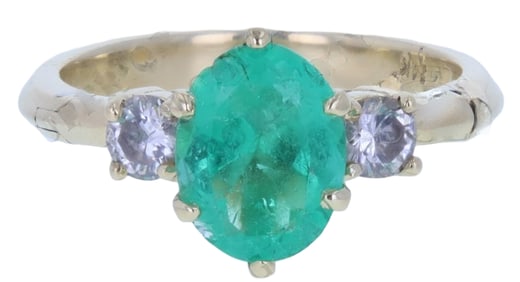 14K Yellow Gold Emerald & Diamond Ring
