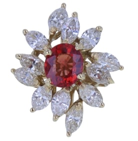Stunning 14K Yellow Gold Orange Sapphire & Diamond Ring