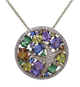 EFFY 14K Yellow Gold Sapphire, Tsavorite & Diamond Designer Pendant Necklace