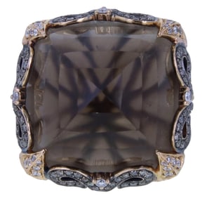 Exquisite 18K Rose Gold Smoky Quartz & Diamond Statement Ring