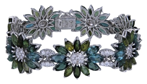 18K White Gold Tourmaline & Diamond Floral Bracelet (36.00 ct Tourmalines, 2.50 ct Diamonds)