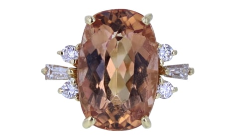 Elegant 18K Yellow Gold Imperial Topaz & Diamond Ring
