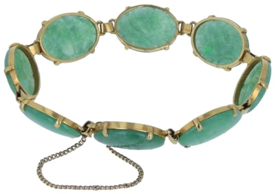 Stunning 18K Yellow Gold Natural Jadeite Jade Bracelet